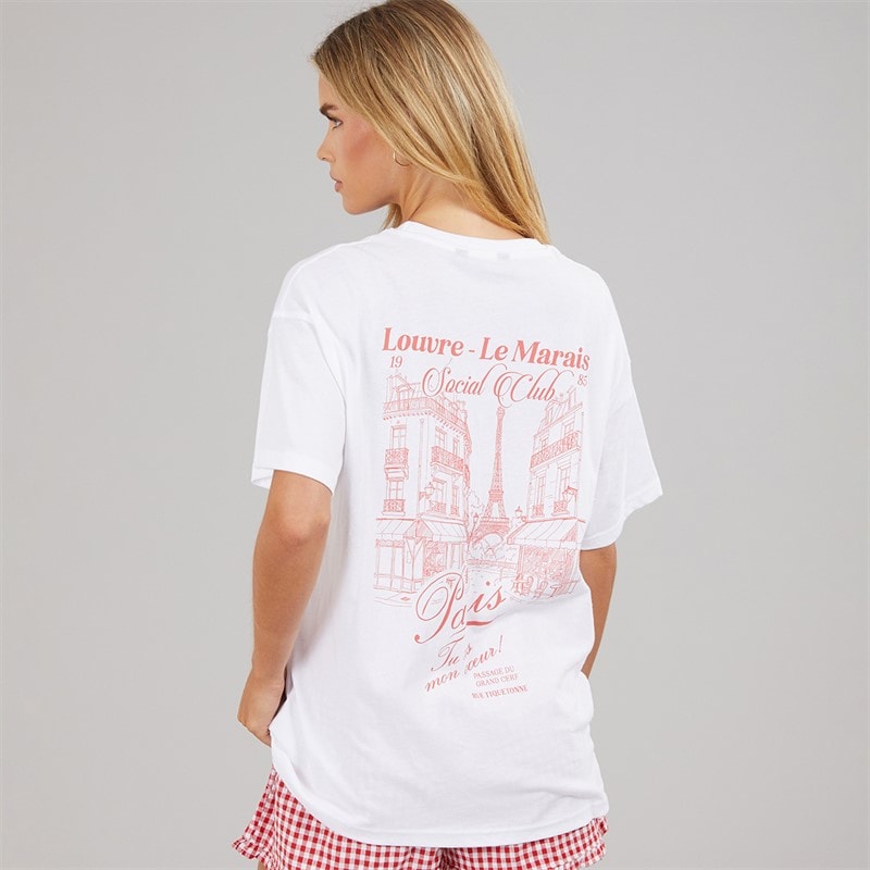 Brave Soul Dames Louvre Bedrukt T-shirt Wit/Roze - Afbeelding 3