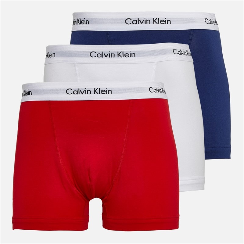 Calvin Klein Heren Katoen Stretch Drie Boxer Pak Onderbroeken Wit/Rood - Afbeelding 1