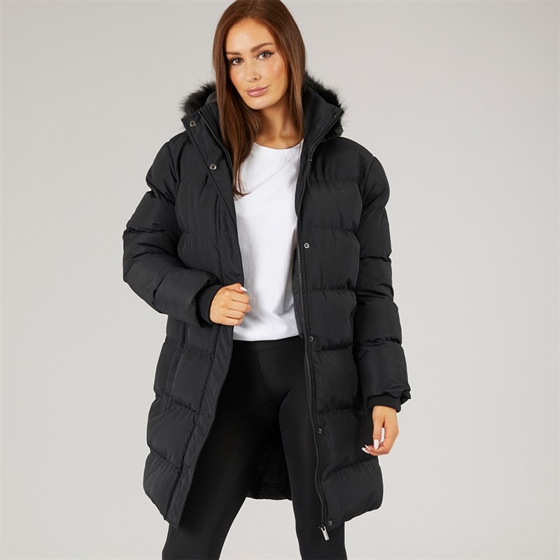 Closure London Lange Parka voor Dames met Kunstbont en Capuchon Zwart