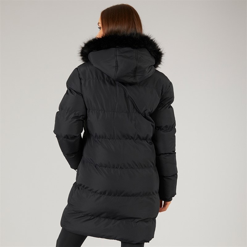 Closure London Damen Lang geschnittenen Kunstpelz Parka mit Kapuze Schwarz - Bild 2