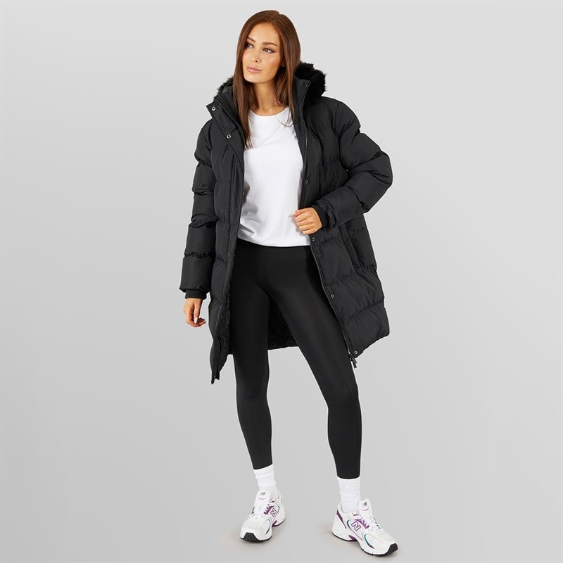 Closure London Damen Lang geschnittenen Kunstpelz Parka mit Kapuze Schwarz - Bild 4