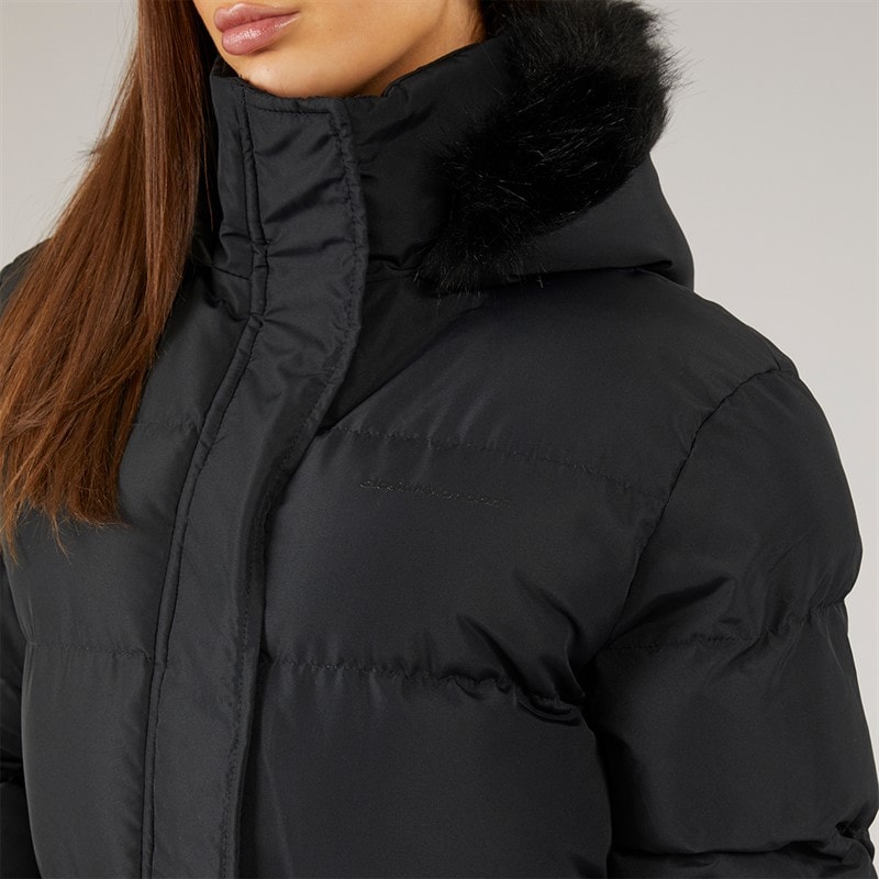 Closure London Damen Lang geschnittenen Kunstpelz Parka mit Kapuze Schwarz - Bild 5