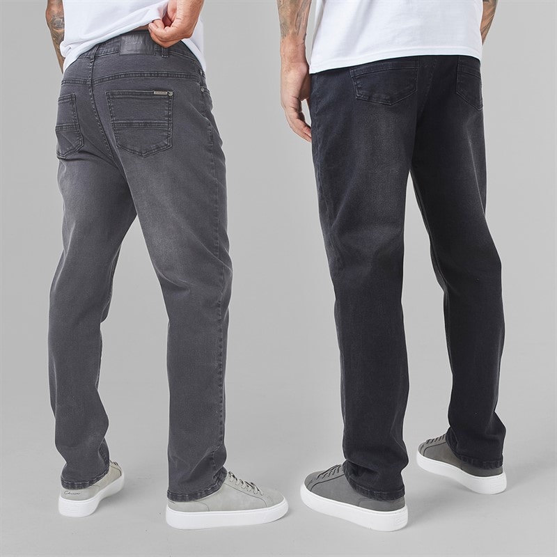 Closure London Pacquet Double Jeans en Denim Coupe Droite Homme Noir Délavé/Gris Délavé - Image 2