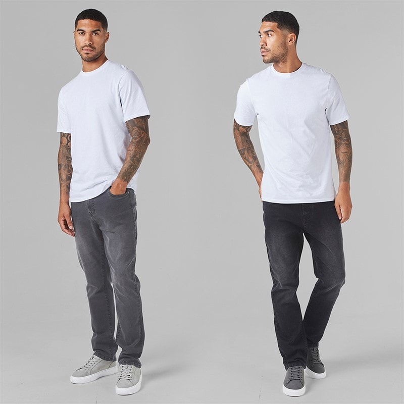 Closure London Pacquet Double Jeans en Denim Coupe Droite Homme Noir Délavé/Gris Délavé - Image 4