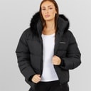 Closure London Damen verstellbare Taille Puffer mit Kunstpelz Kapuze Schwarz