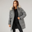 Closure London Dames Lange Imitatiebont Parka Met Capuchon Leisteen Grijs