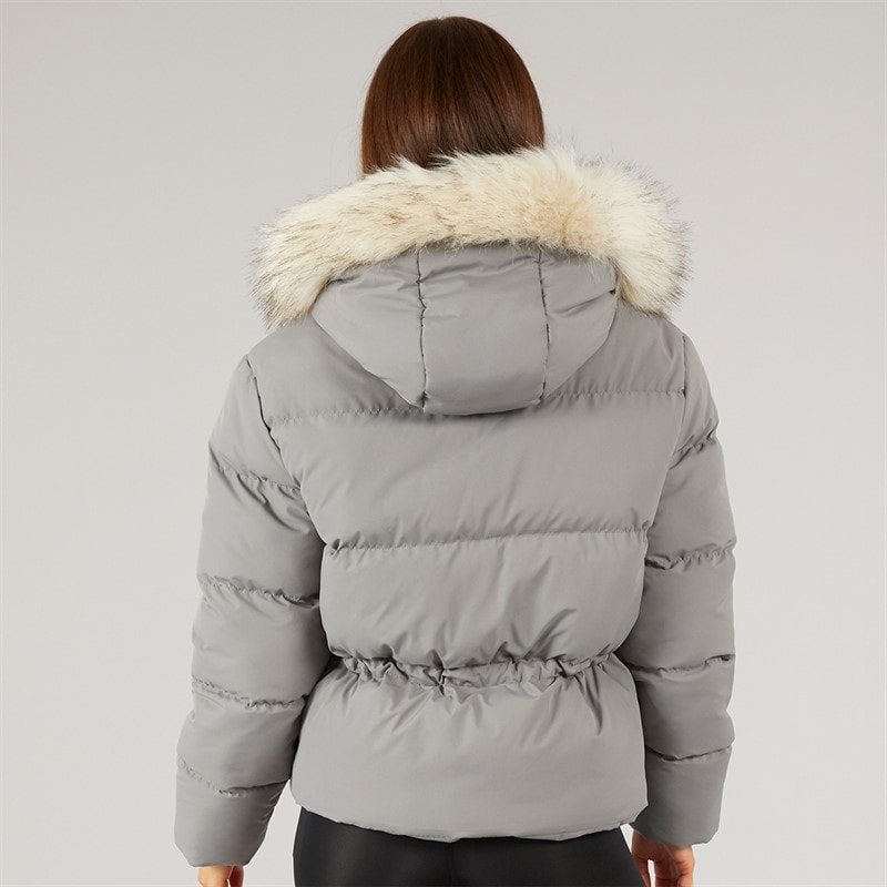 Closure London Damen verstellbare Taille Puffer mit Kunstpelz Kapuze Charcoal - Bild 2