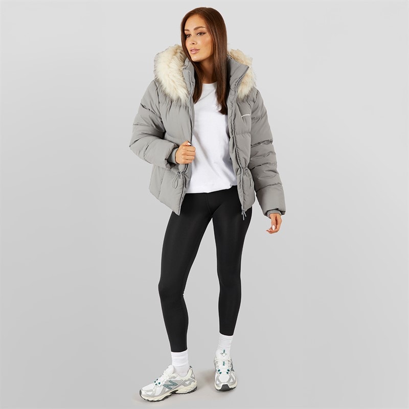 Closure London Damen verstellbare Taille Puffer mit Kunstpelz Kapuze Charcoal - Bild 4