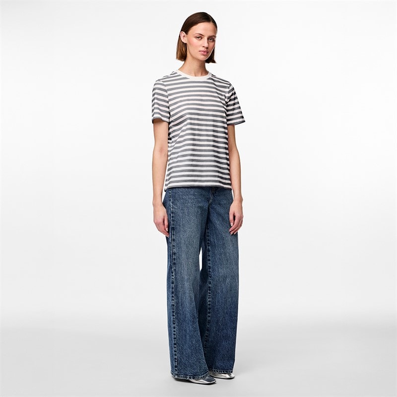 Pieces Dames Ria Gestreept T-shirt Ultimate Grey - Afbeelding 2
