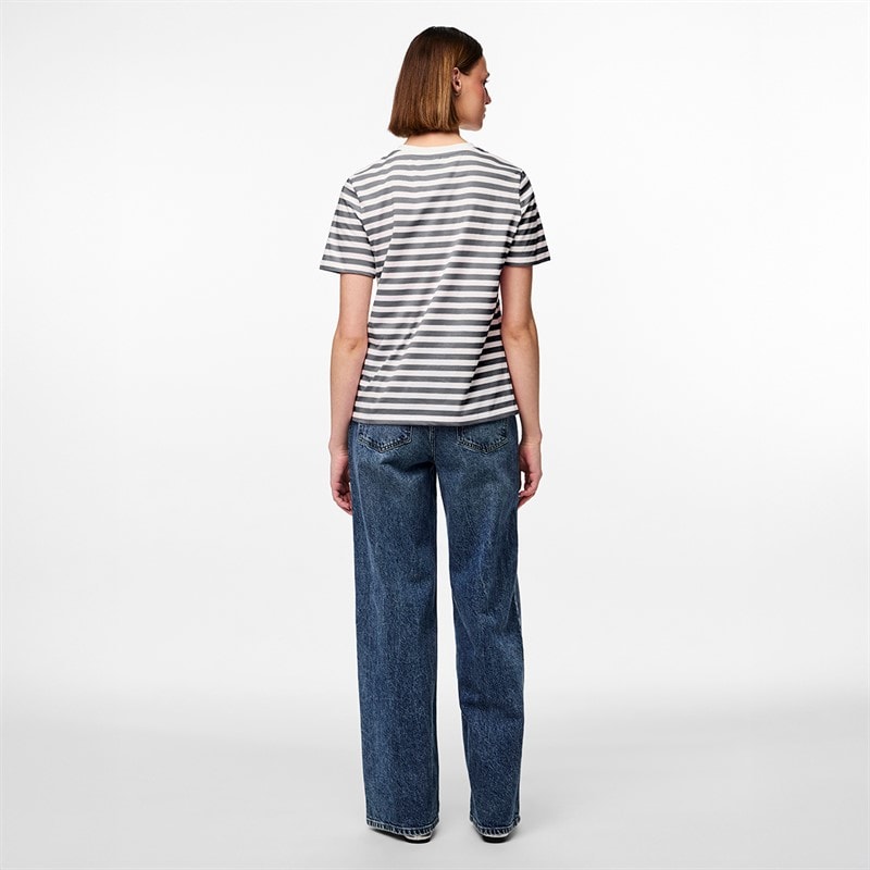 Pieces Dames Ria Gestreept T-shirt Ultimate Grey - Afbeelding 3