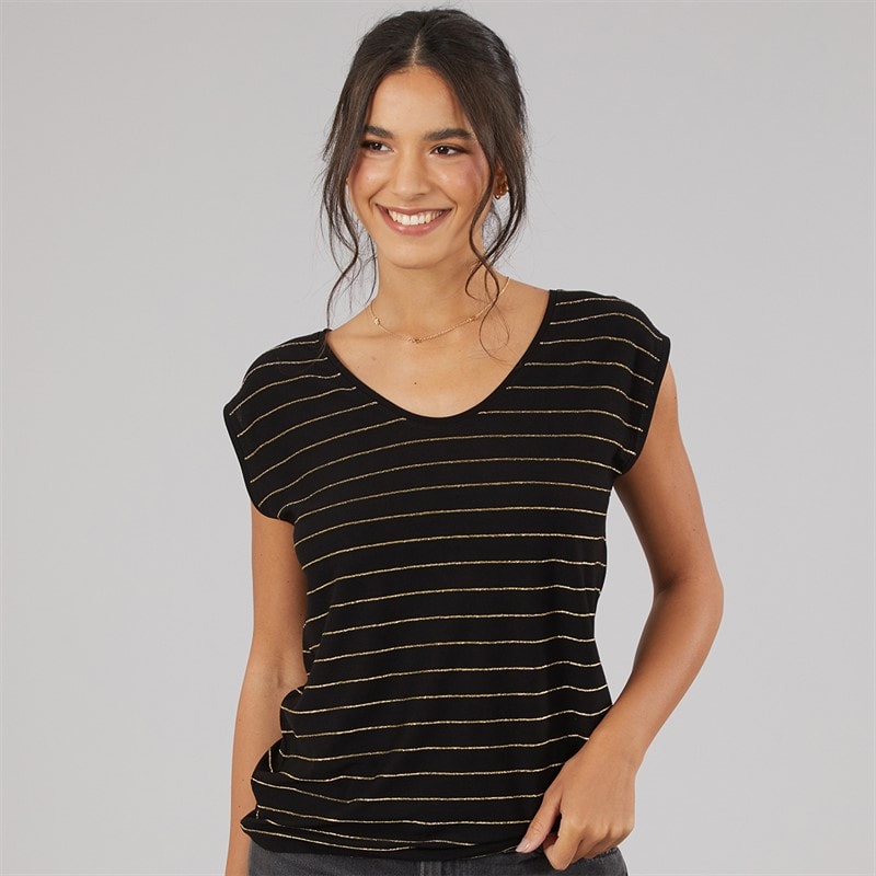 Pieces T-shirt Billo Lurex Femme Noir - Image 3