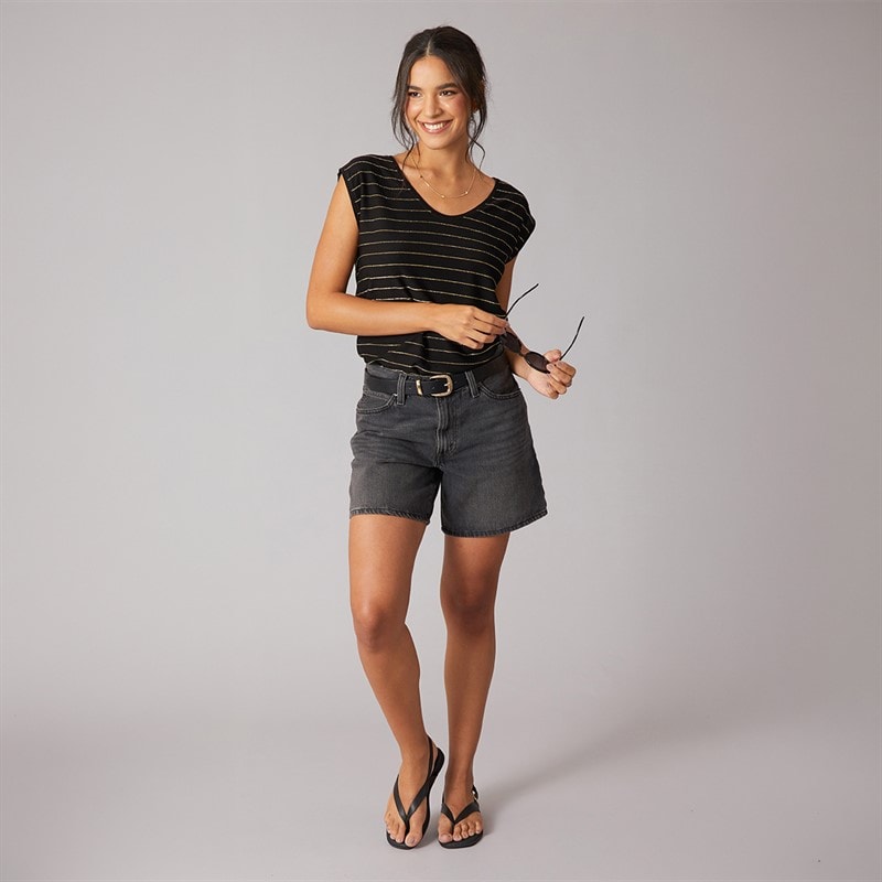 Pieces T-shirt Billo Lurex Femme Noir - Image 4