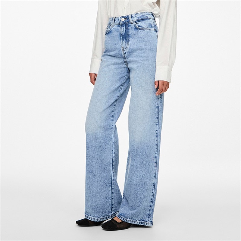 Pieces Dames Selma Wijde Pijp Jeans Light Blue Denim