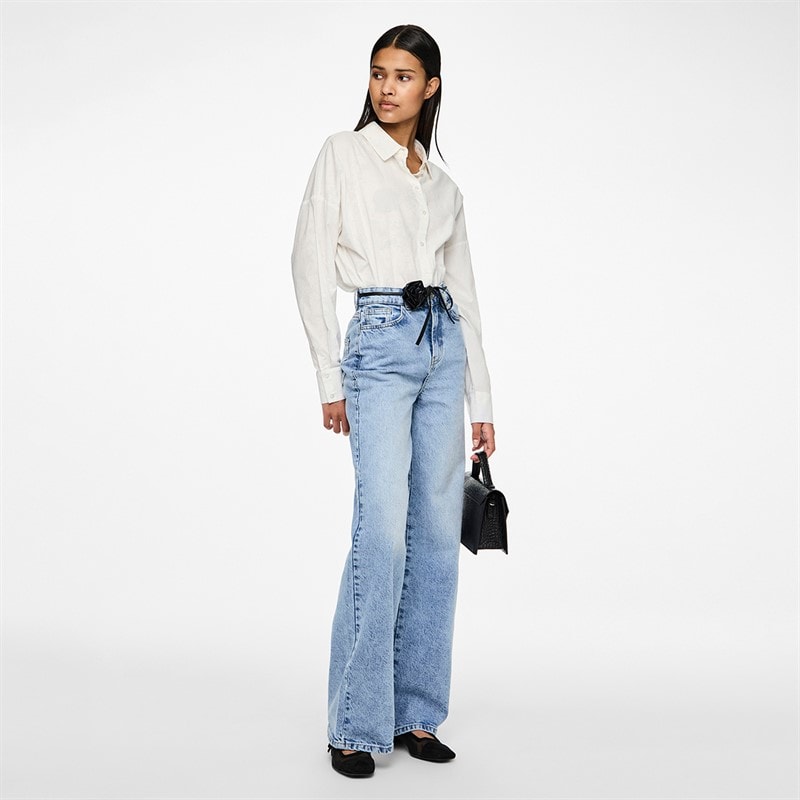 Pieces Selma jeansy z szerokimi nogawkami dla niej kolor Light Blue Denim – zdjęcie  4