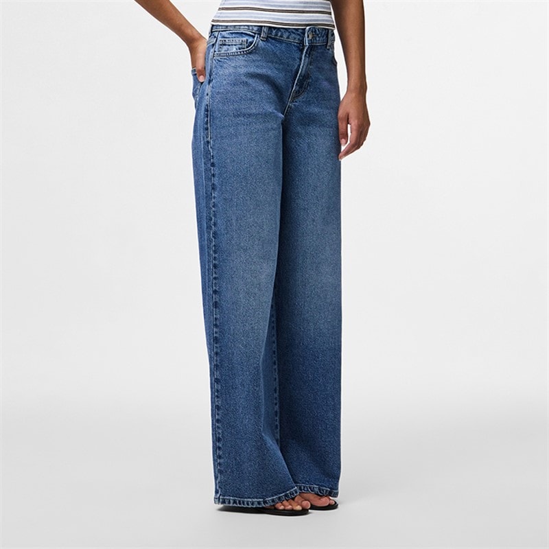 Pieces Dames Selma Wijde Pijp Jeans Medium Blue Denim