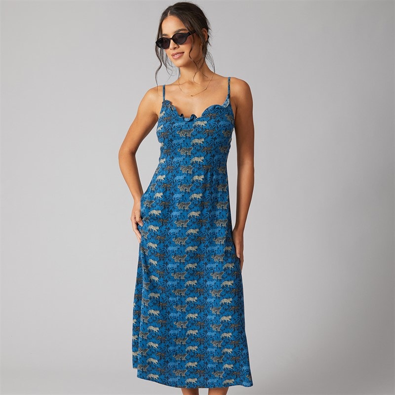 Pieces Damen Slip Knöchel Kleid French Blue Leopards