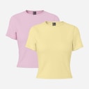 Pieces Dames Amira Set van 2 T Shirts Roze/Geel