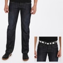 Crosshatch Heren Nieuwe Baltimore Jeans met Riem Rechte Pasvorm Donkere Wassing