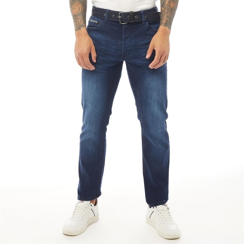 Crosshatch Jeans Herren Princed Gerader Schnitt Dunkelblau Waschung - Bild 3