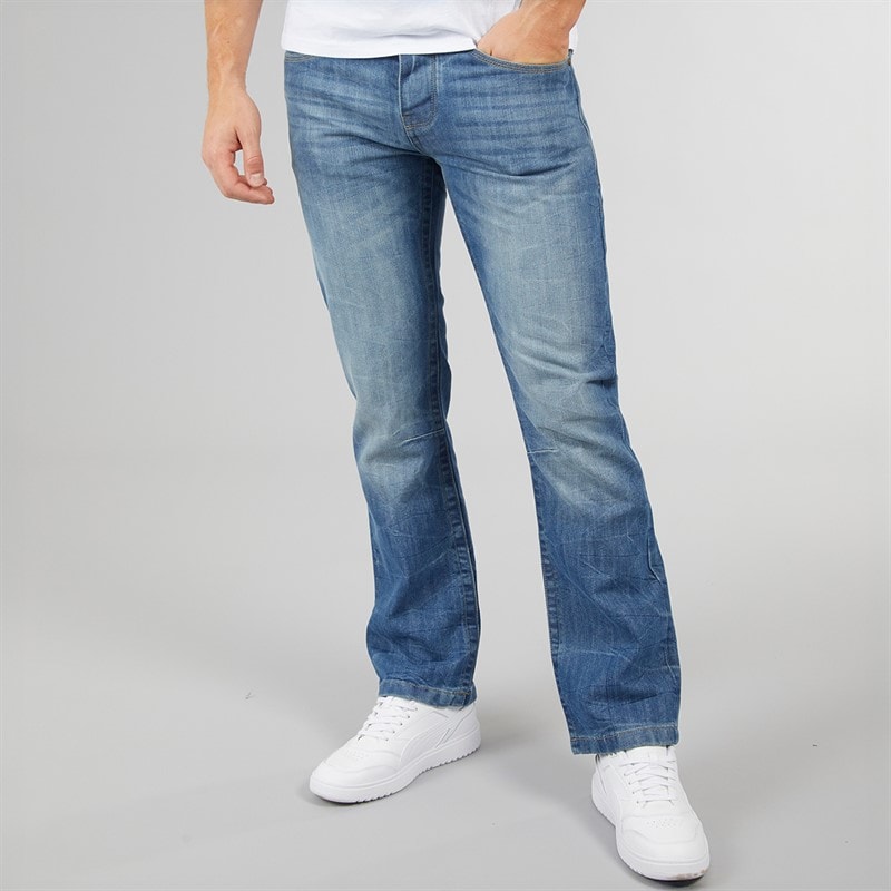 Crosshatch Nieuwe Baltimore Jeans met riem Rechte Jeans Licht gewassen - Afbeelding 1