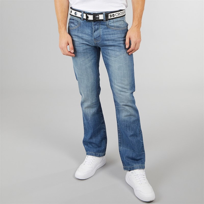 Crosshatch Nieuwe Baltimore Jeans met riem Rechte Jeans Licht gewassen - Afbeelding 3
