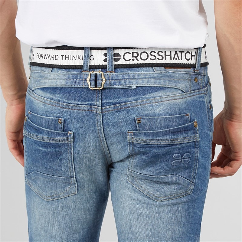 Crosshatch Nieuwe Baltimore Jeans met riem Rechte Jeans Licht gewassen - Afbeelding 5