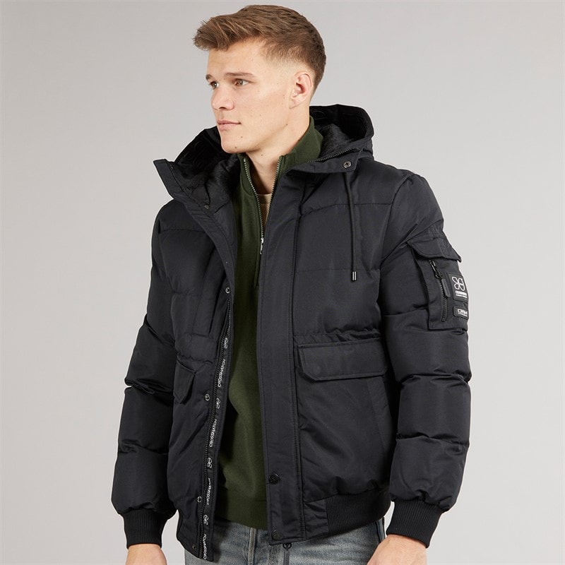 Crosshatch Heren Milwaka Kapuzenjacke mit Pelzfutter Schwarz - Afbeelding 1