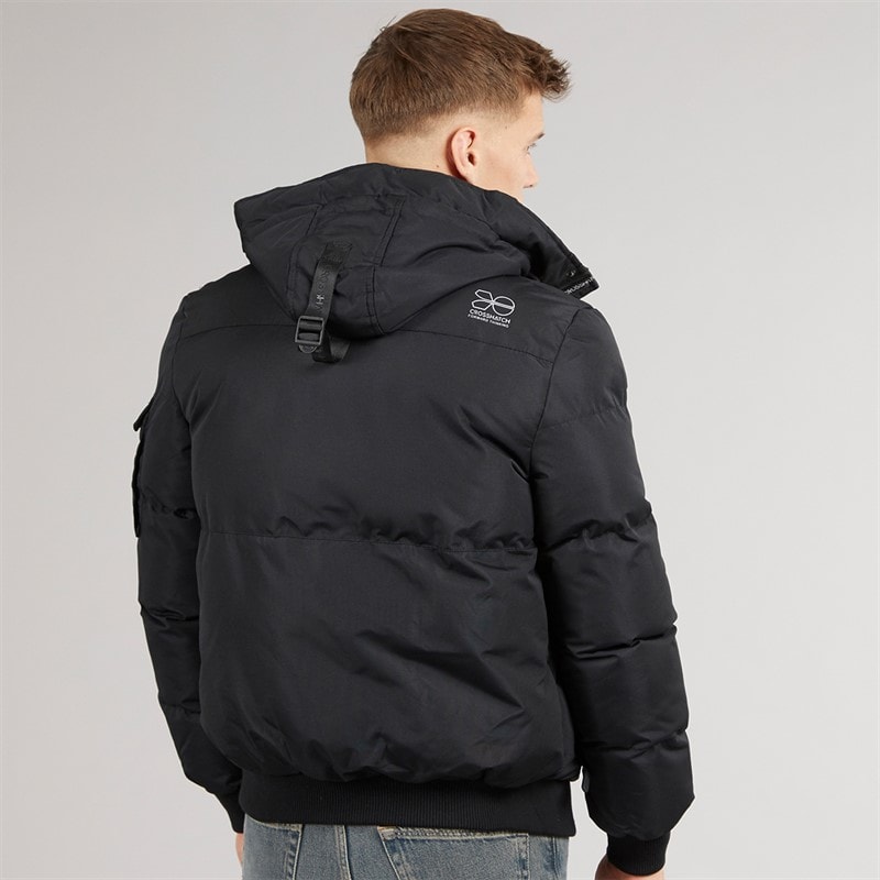 Crosshatch Heren Milwaka Kapuzenjacke mit Pelzfutter Schwarz - Afbeelding 2
