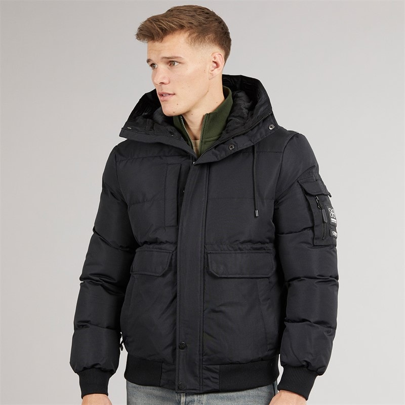 Crosshatch Heren Milwaka Kapuzenjacke mit Pelzfutter Schwarz - Afbeelding 3
