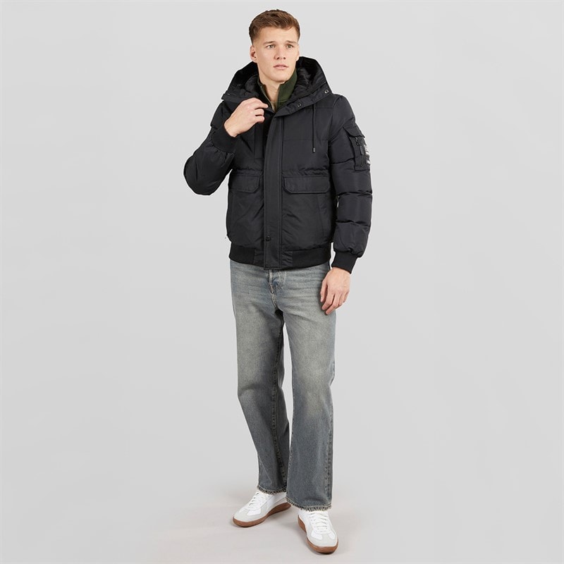 Crosshatch Heren Milwaka Kapuzenjacke mit Pelzfutter Schwarz - Afbeelding 4