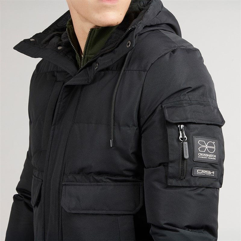 Crosshatch Heren Milwaka Kapuzenjacke mit Pelzfutter Schwarz - Afbeelding 5