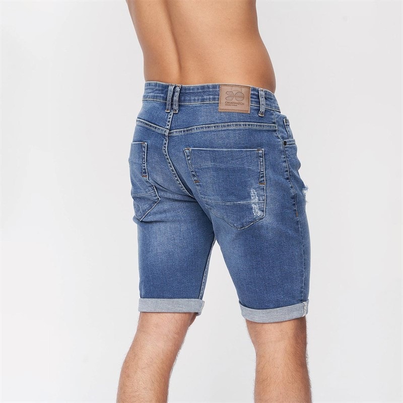 Crosshatch Heren Riptrey Denim Shorts met Krasdetail Mid Wash - Afbeelding 2