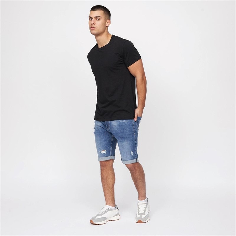 Crosshatch Heren Riptrey Denim Shorts met Krasdetail Mid Wash - Afbeelding 3