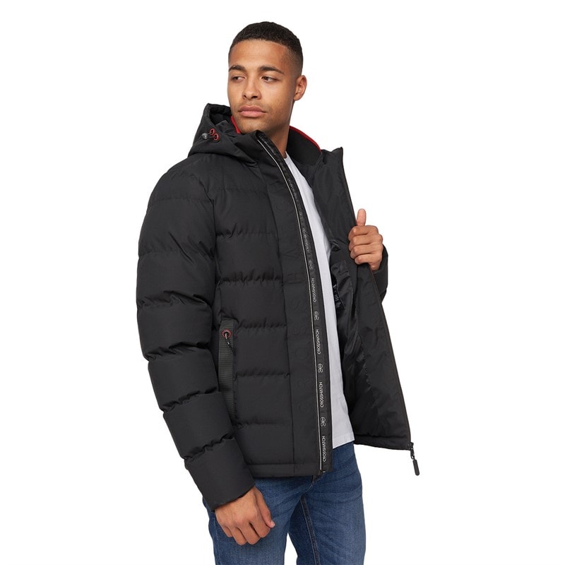 Crosshatch Heren Kampnew Gestikt Placket Jas Zwart - Afbeelding 1