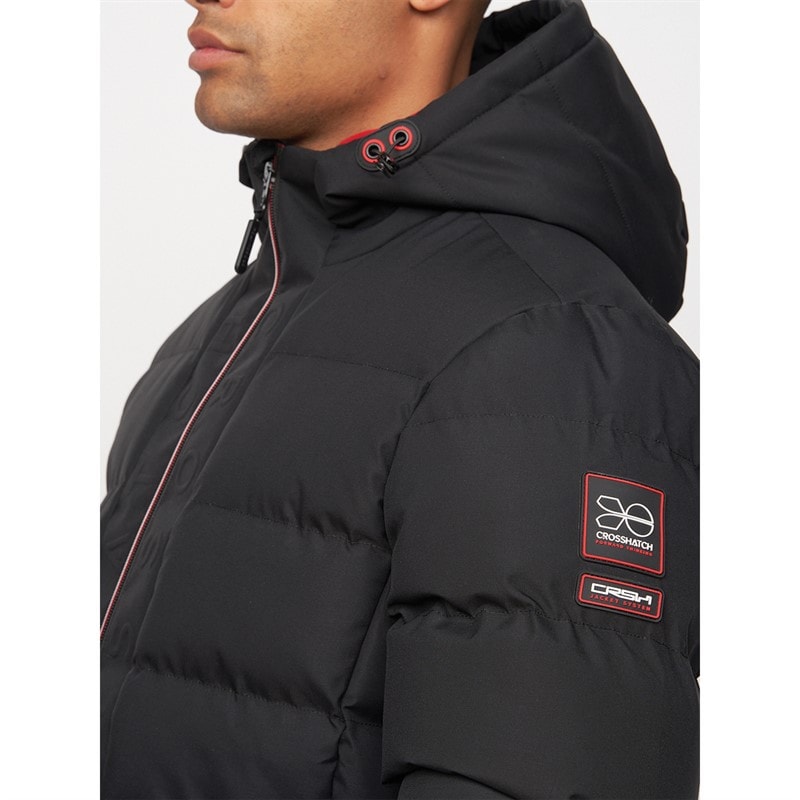 Crosshatch Heren Kampnew Gestikt Placket Jas Zwart - Afbeelding 3
