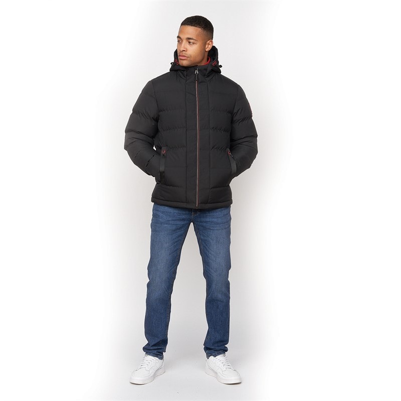 Crosshatch Heren Kampnew Gestikt Placket Jas Zwart - Afbeelding 4