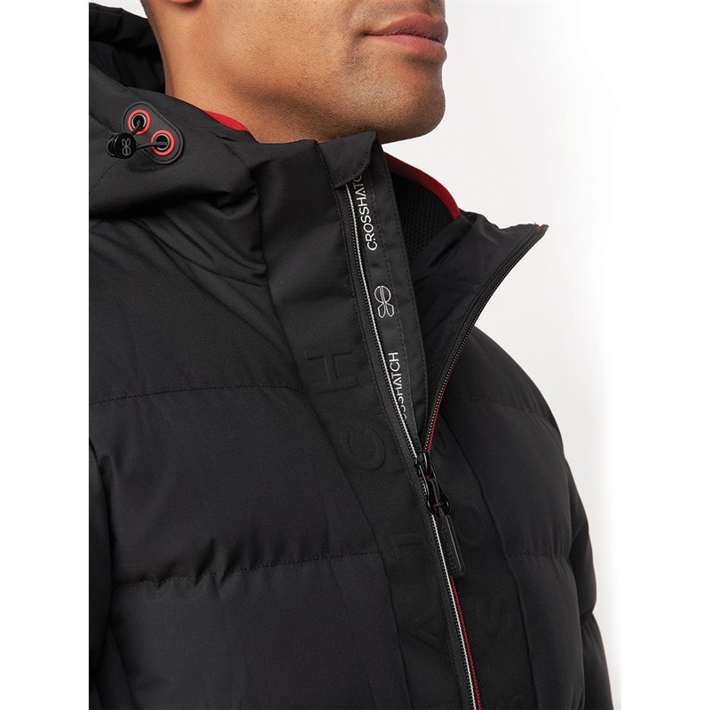 Crosshatch Heren Kampnew Gestikt Placket Jas Zwart - Afbeelding 5