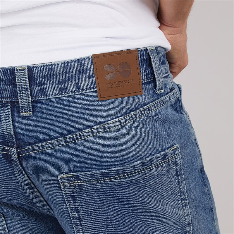 Crosshatch Heren Tillforth Baggy Denim Shorts Stonewash - Afbeelding 3