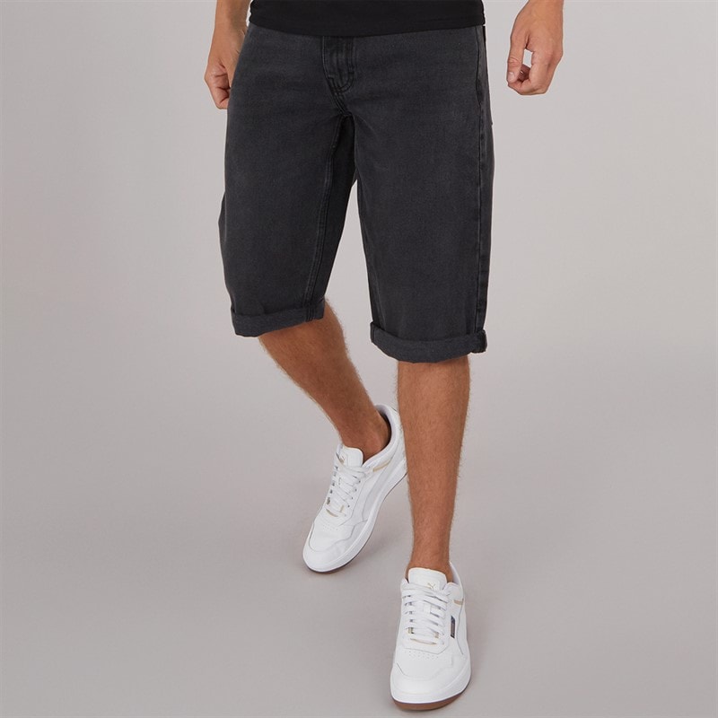 Crosshatch Heren Tillforth Baggy Denim Shorts Zwart Wash - Afbeelding 1