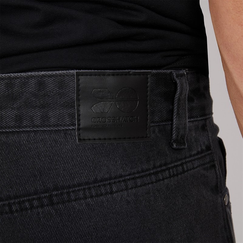 Crosshatch Heren Tillforth Baggy Denim Shorts Zwart Wash - Afbeelding 3