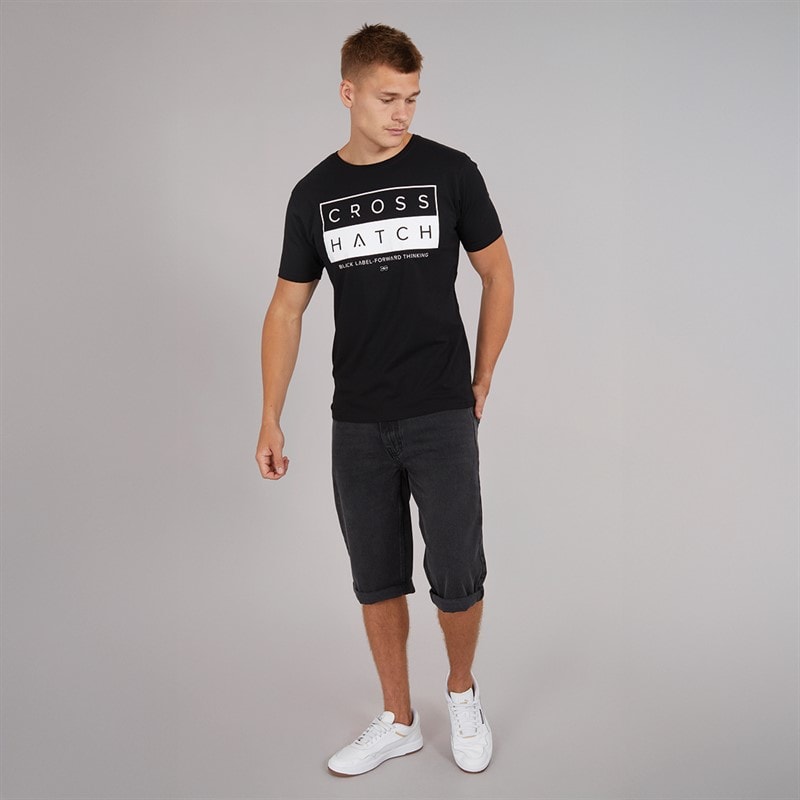 Crosshatch Heren Tillforth Baggy Denim Shorts Zwart Wash - Afbeelding 4