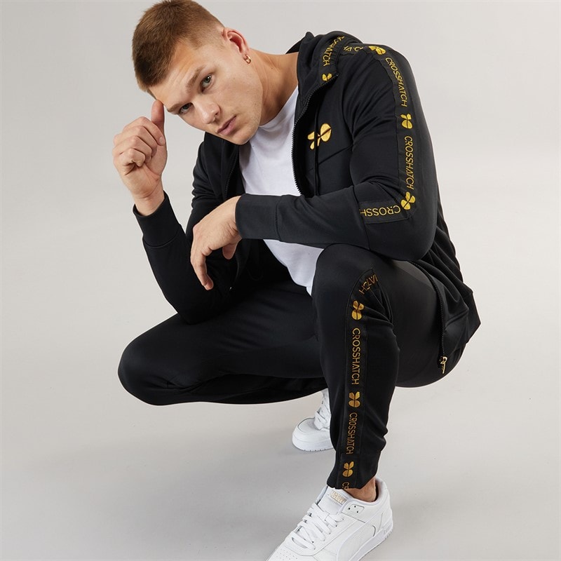 Crosshatch Heren Trackside Tricot Trainingspak Zwart - Afbeelding 1