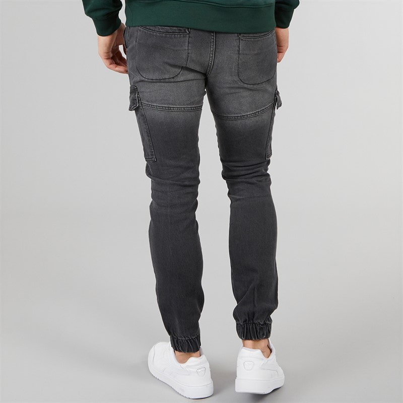 Crosshatch Herren Malimore Jeans Cuffed Cargo Hose gewaschen schwarz - Bild 2