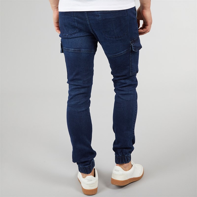 Crosshatch Heren Malimore Denim Cuffed Cargo Broek Donkere Wassing - Afbeelding 2