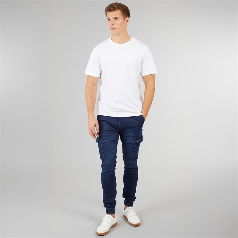 Crosshatch Heren Malimore Denim Cuffed Cargo Broek Donkere Wassing - Afbeelding 3