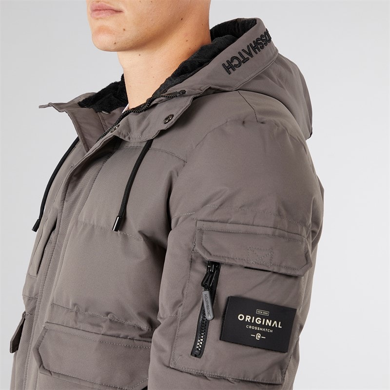 Crosshatch Veste à Capuche Doublée Fourrure Milwaka Homme Anthracite - Image 3