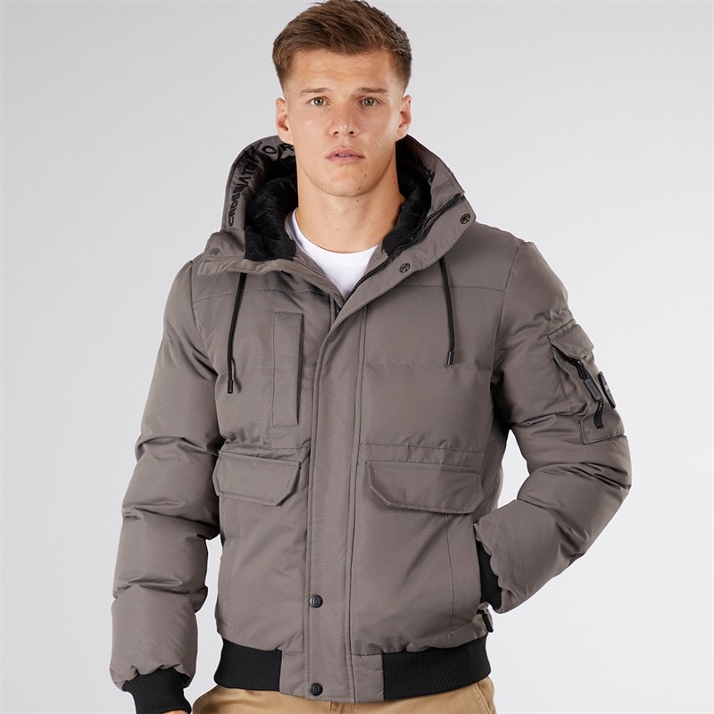 Crosshatch Veste à Capuche Doublée Fourrure Milwaka Homme Anthracite - Image 5