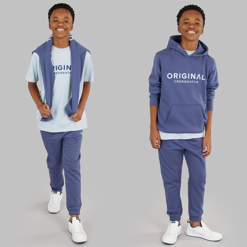 Crosshatch Jongens Driedelig Hoodie Sweatshirt T-Shirt En Joggingbroek Set Denim Blauw/Ijs Blauw