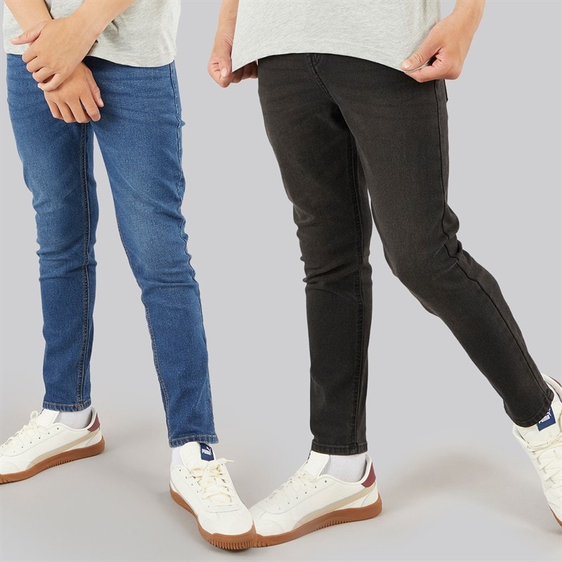Crosshatch Jongens Slimme Set van 2 Jeans Middelblauw/Zwart Gewassen