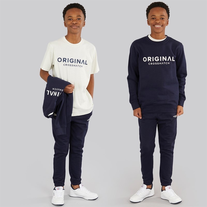 Crosshatch Jongens Vierdelige Hoodie Sweatshirt T-Shirt En Joggingbroek Set Marineblauw/Gebroken Wit